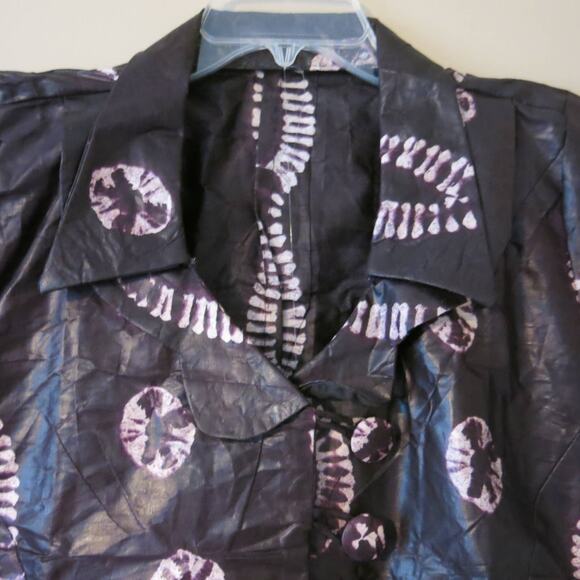 AFRICAN Handmade Ankara Skirt/Top Button Short Sleeve Waxy Material Purple/White - Picture 4 of 7